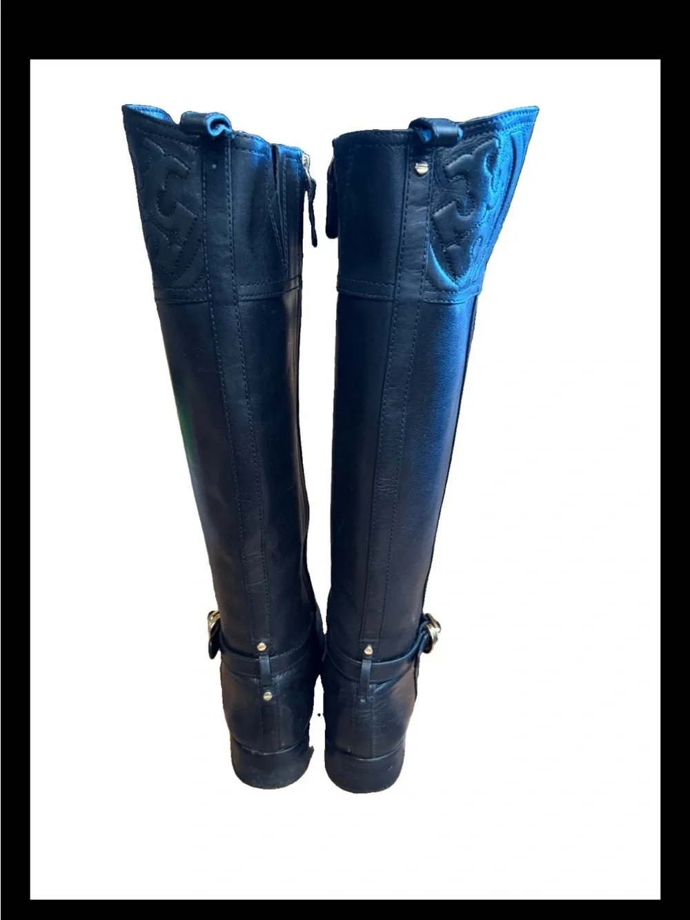 Tory Burch Marlene Equestrian Riding Boots Women Black Leather Knee High Sz 6.5